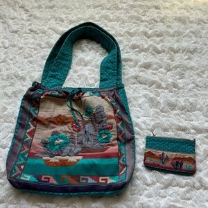 Vintage Cactus Print Shoulder Bag and Wallet Set